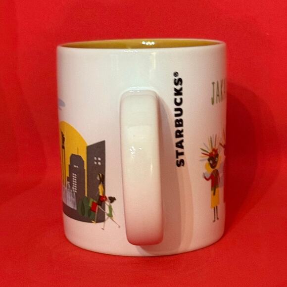 Starbucks Jakarta Coffee Mug Indonesia Series 2014 White Yellow Gray EUC 16 Oz. - Picture 2 of 10